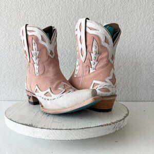 Lane CHASE THE WIND Pink Cowboy Booties Western White Cowgirl Boots Snip Toe 7.5